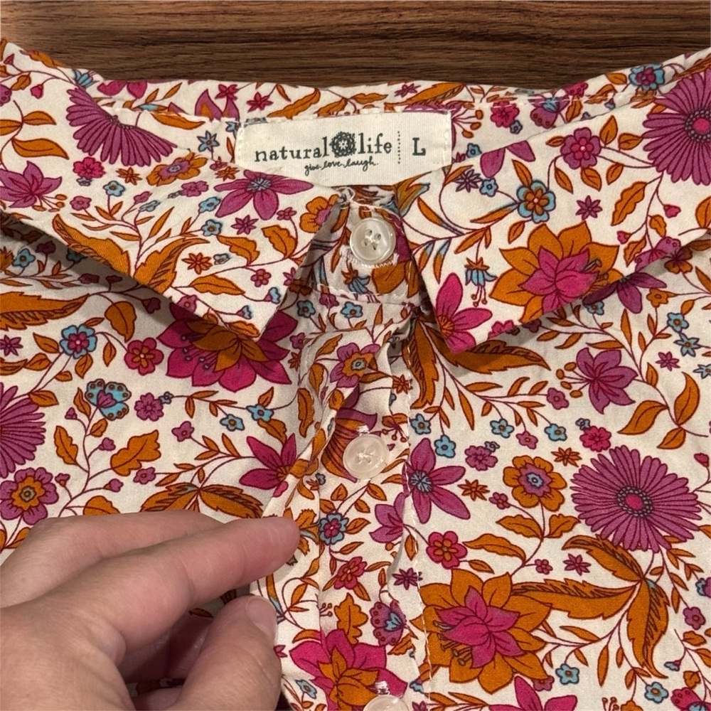 Natural Life Becca Mini Dress Cream and Pink Floral Size L - Picture 9 of 9